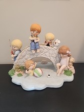 Enesco Country Cousins Fishing Bridge Swimming Hole Display 1983 Vintage Large picture
