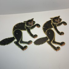 Vintage Beistle Halloween Jointed Black Cats Green Edge Die Cut Lot of 2 USA picture
