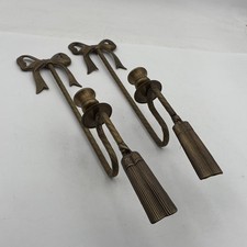 VTG Pair Brass Ribbon Bow Wall Sconce Candle Holders Taiwan 20