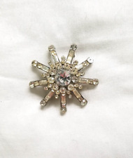 Large Vintage Star Flower Brooch Lapel Pin Silver-Tone Metal & Rhinestone 2 in picture