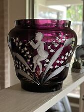 Antique MARY GREGORY Victorian Trumpeter  Amethyst Glass Shaving Paper Vase picture