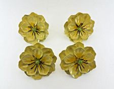 Set of 4 VTG Pier 1 Yellow Flower Napkin Rings Metal Cottagecore Handcrafted 3
