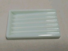 Vintage Milk Glass Dental Tray or Pale Blue Milk Glass Soap Dish Holder Ribbed picture