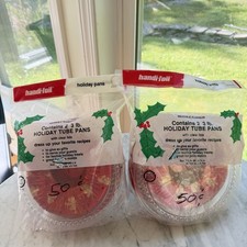 Vtg Handi-Foil Red Gold Christmas Tube Pans 2-Pack Sealed New Old Stock 3lb picture