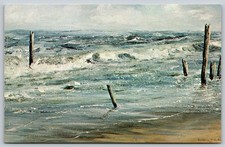 Sea Frolic Stormy Ocean Wooden Posts Marine Art Barbara J Cocker Postcard PC248 picture