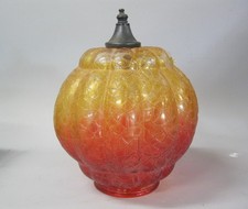 Vtg MCM Amberina Crackle Glass Ball Globe Lamp Shade Light Cover 3 7/8