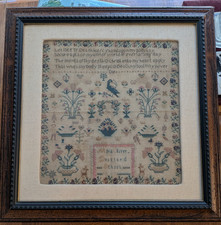 Antique Maria Oliver Droxford School Needlework Sampler 1853 in Wood Frame picture