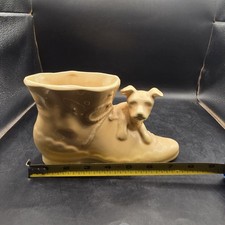 Vtg Shawnee Pottery Figural Dog on Boot Shoe Cream Planter 1940-50's USA picture