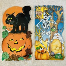 Vintage Eureka Halloween Die Cuts 20” Cat Pumpkin Skeleton Double Side Laminated picture