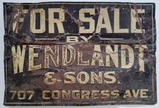 Antique c1910s Embossed Metal Sign FOR SALE by WENDLANDT & SONS Austin Texas picture