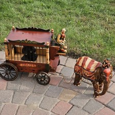 1920-1940s Barnum & Bailey Circus Wagon w/ Clown, Wagon, Elephant and One Bear. picture