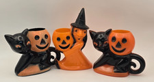 Vintage 1950s ROSBRO Halloween Candy Holders Lot 3 Witch Black Cats Pumpkins picture