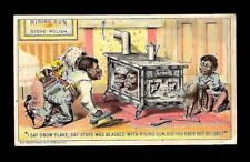 c1890's Victorian Trade Card Stove Polish Cat, People Cleaning Stove picture