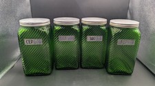 Owen-Illinois VGT Green Glass Canister Hoosier 1930-1950 4pc Set w/Lids picture