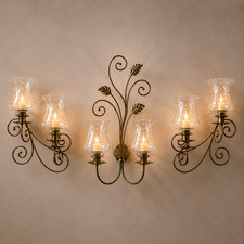Vintage HOMCO Brass 3-Pc Wall Candle Holder Set Original Hurricane Glass Shades picture