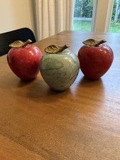 Vintage Marble Apple Paperweights With Brass Stems (3) picture