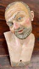 18th C. Neapolitan Terracotta Creche Head Santos Bust Saint Joseph, Glass Eyes picture