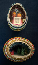 Two Vintage Christmas Sequin Diorama Eggs Angels Church picture