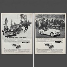 2 Vintage Triumph TR-3 Print Ads 1950s Sports Car Winter Horses 10x14 picture