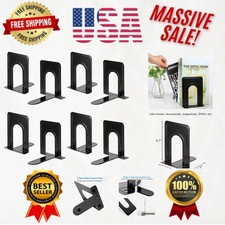 4 Pairs Black Metal Bookends - Elegant, Stable, and Scratch-Free picture