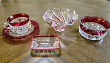 Lot Of Red VTG Glass Saucer Cup Bowls Ashtray Ruby Peppermint Cranberry picture