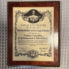 NAACP Harlem Welfare Center, life member plaque 1964 AFRICAN AMERICAN 8.5x10.5 picture