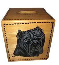 Vintage Hand Painted Cane Corso Dog Wood Tissue Box Cover  picture