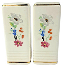 Vintage Pillar Flower Gold Trim Floral Ceramic Salt And Pepper Shakers  picture