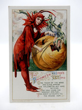 John Winsch Schmucker Halloween Postcard Pretty Red Witch Releases Goblins 1912 picture
