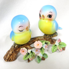 Vintage 2 Blue Birds on a Branch Ceramic Bluebird Figurine Mid Century sm chips picture