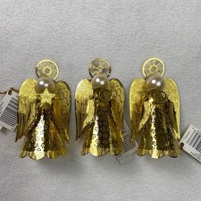 3 VTG Carlton Cards Gold Toned Christmas Angels Ornament Pearl Heads NWT picture