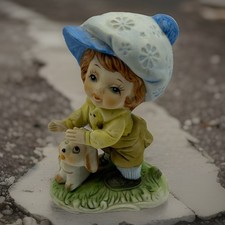 VTG ARDCO Fine Quality Dallas Porcelain Figurine Boy Blue Hat Petting Dog Taiwan picture