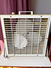 Vintage Penncrest 21 Electric Box Fan Metal Blade Beige Steel 2 Speed + Stand picture