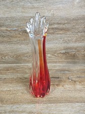 Stretch Art Glass Vase Amberina Red to Clear 11.95