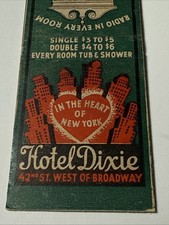 HOTEL DIXIE 1940s Broadway New York City Skyline Downtown Vtg Matchbook picture