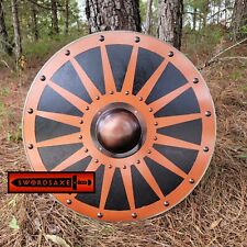 Functional Wood and Steel Wheel Buckler Medieval Round Crusader Shield Leather picture