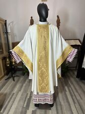 WHITE IVORY CHASUBLE WITH GOLD BANDING + STOLE (WG00136) picture