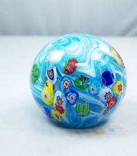 M Design Art Light Blue Spiral w/ Random Murrine Paperweight PW-697 picture