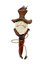 Vintage Christmas Clay Ornament Chili Pepper Cowboy Santa Claus 8.5