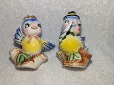 Lefton Vintage Anthropomorphic Bluebird Salt Pepper Shakers with Rhinestone Eyes picture