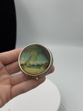 Vintage Tropical Beach Palm Tree Souvenir Pill Box Pocket Case 3 Compartment picture