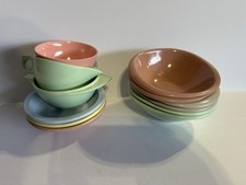 Vintage Boontonware Melamine Dinnerware Set – 12 Pc Plates Bowls Cups Mixed Colo picture