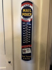 Vintage Metal Mail Pouch Thermometer Chewing Tobacco Advertising 39” X 8” picture