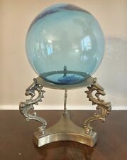 Vintage Glass Fishing Float On Brass Stand With 3 Dragons picture
