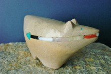 Rare 70's Zuni Wolf Fetish Carving By Alice Leekya Homer (d.)  Inlay Heart line picture