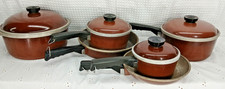 VINTAGE CLUB PANS COOKWARE SET  10 PIECE ALUMINUM BROWN COOKWARE W/LIDS MCM NICE picture