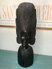 Antique Vintage African Ebony Wood Hand Carved Tribal Bust Sculpture picture