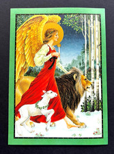 ONE Unused Vintage Sunrise Lynn Bywaters Christmas Card Angel Lion & Lamb picture