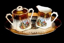 Vintage Imperial China Sugar, Creamer And Tray China With 22 Kt. Gold picture