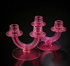 Fostoria - Sakier, Wisteria Dichroic #2447, Double Light/Duo Candlesticks Set picture